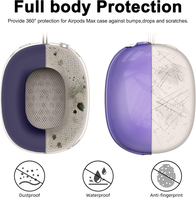 MINDRESY [4 in 1] Silicone Case Cover for AirPods Max, Clear Soft TPU Ear Cups Cover/Ear Pad Case Covers/Headband Covers Transparent Accessories for Apple AirPods Max (2024/2020)(USB-C/Lightning), Dark Purple - Image 4